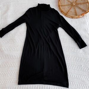 Herve Leger Paris Long Sleeve Turtleneck Dress Mock Neck Ribbed Shirt Dress